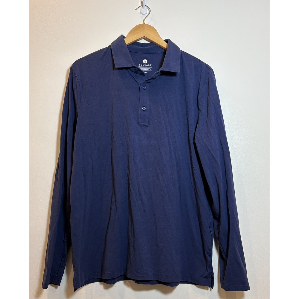 Solbari Mens Long Sleeve Polo Shirt Navy Blue UPF50+ Sun Protection Large SBM010